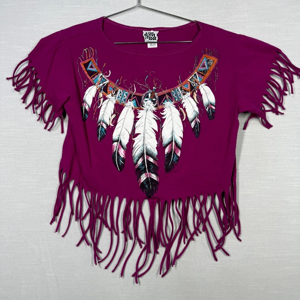 Vtg The Active Edge Fringe Crop Top Women One Size Purple Feather Festivalwear